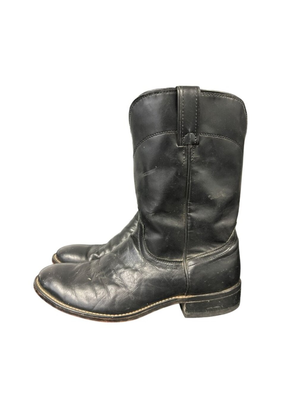 Laredo 7902 Saddle Roper Black Leather Cowboy Boots Mens 8 EE Wide USA Made